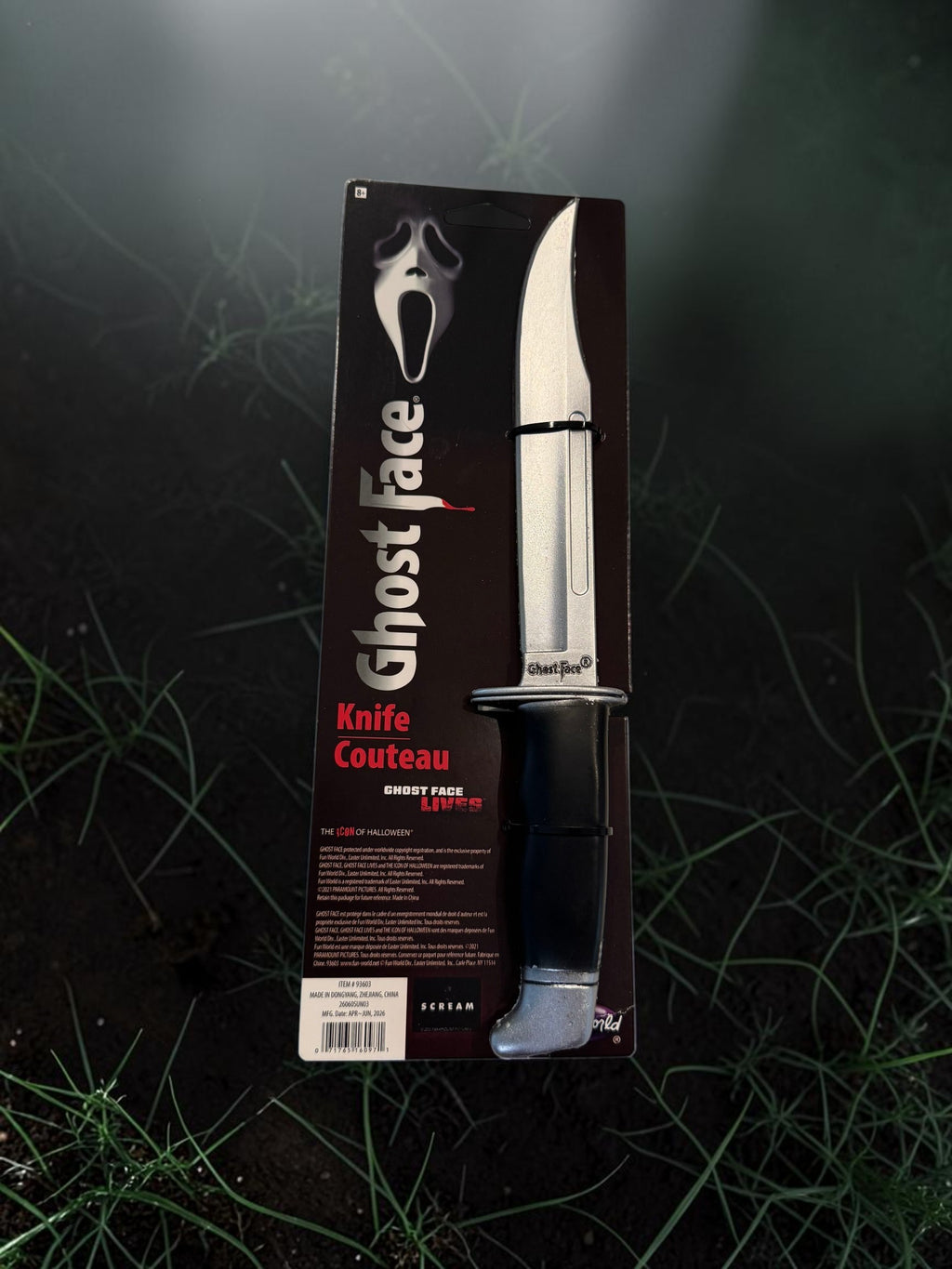 Halloween-Emporium officially licensed Ghost Face polyurethane foam prop knife in original blister pack packaging