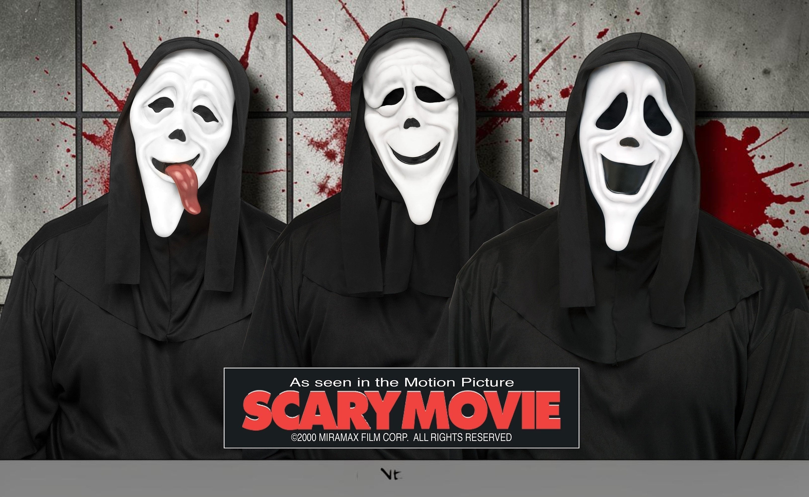 Halloween-Emporium Scary Movie Ghost Face masks with three different funny expressions and attached black hoods