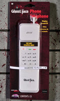 Halloween-Emporium Ghost Face phone prop in white with ringing sound effect, packaged on a horror-themed display card.