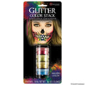 Halloween-Emporium Woochie glitter color stack for FX makeup, featuring four vibrant shades for face painting.