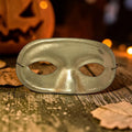Halloween-Emporium gold satin masquerade eye mask with a sleek minimalist design and elastic strap for a secure fit.