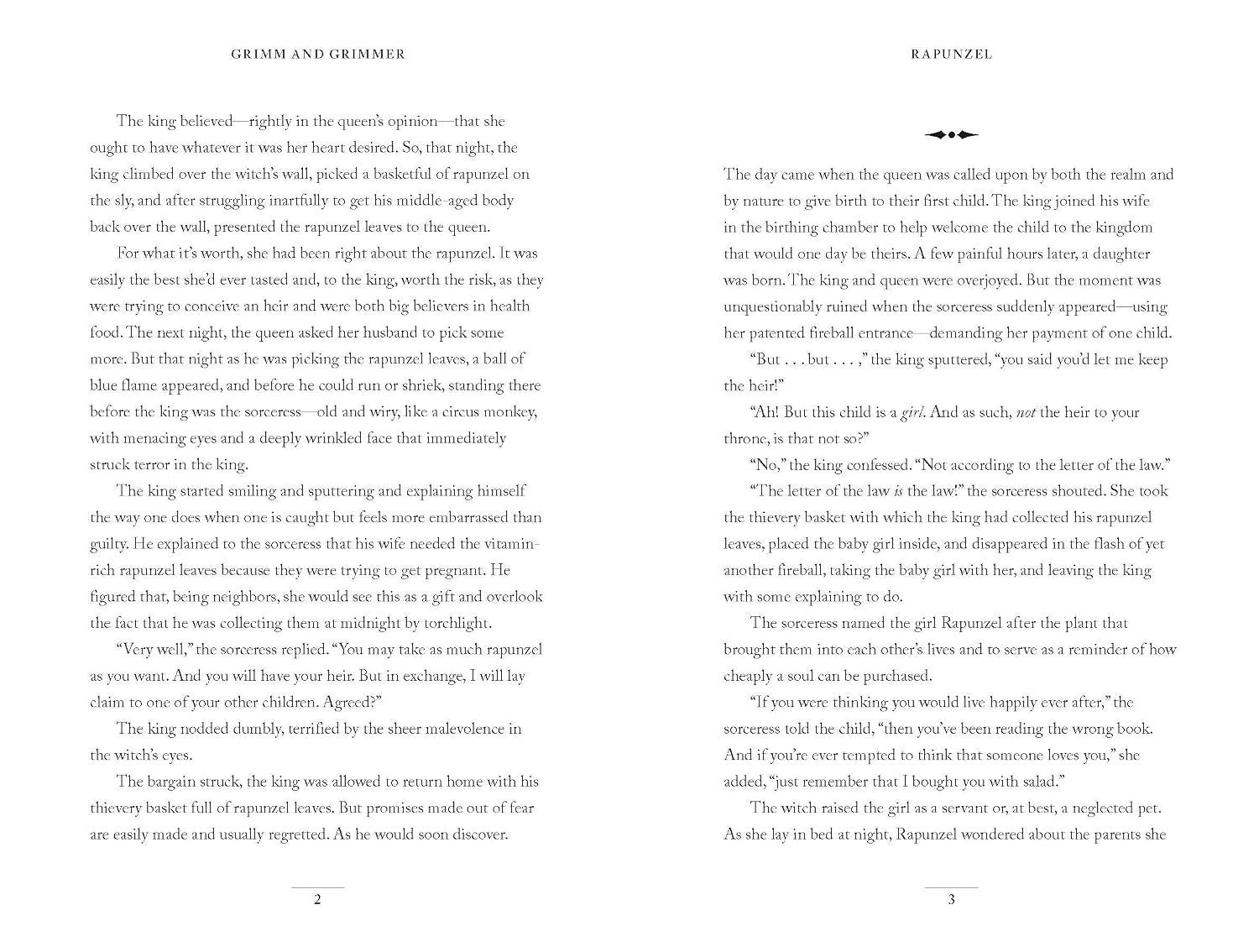 Halloween-Emporium Grimm and Grimmer hardcover book interior pages featuring the Rapunzel story text