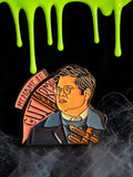 Halloween-Emporium Guillermo enamel pin from What We Do In The Shadows featuring his name and vampire hunter gear.