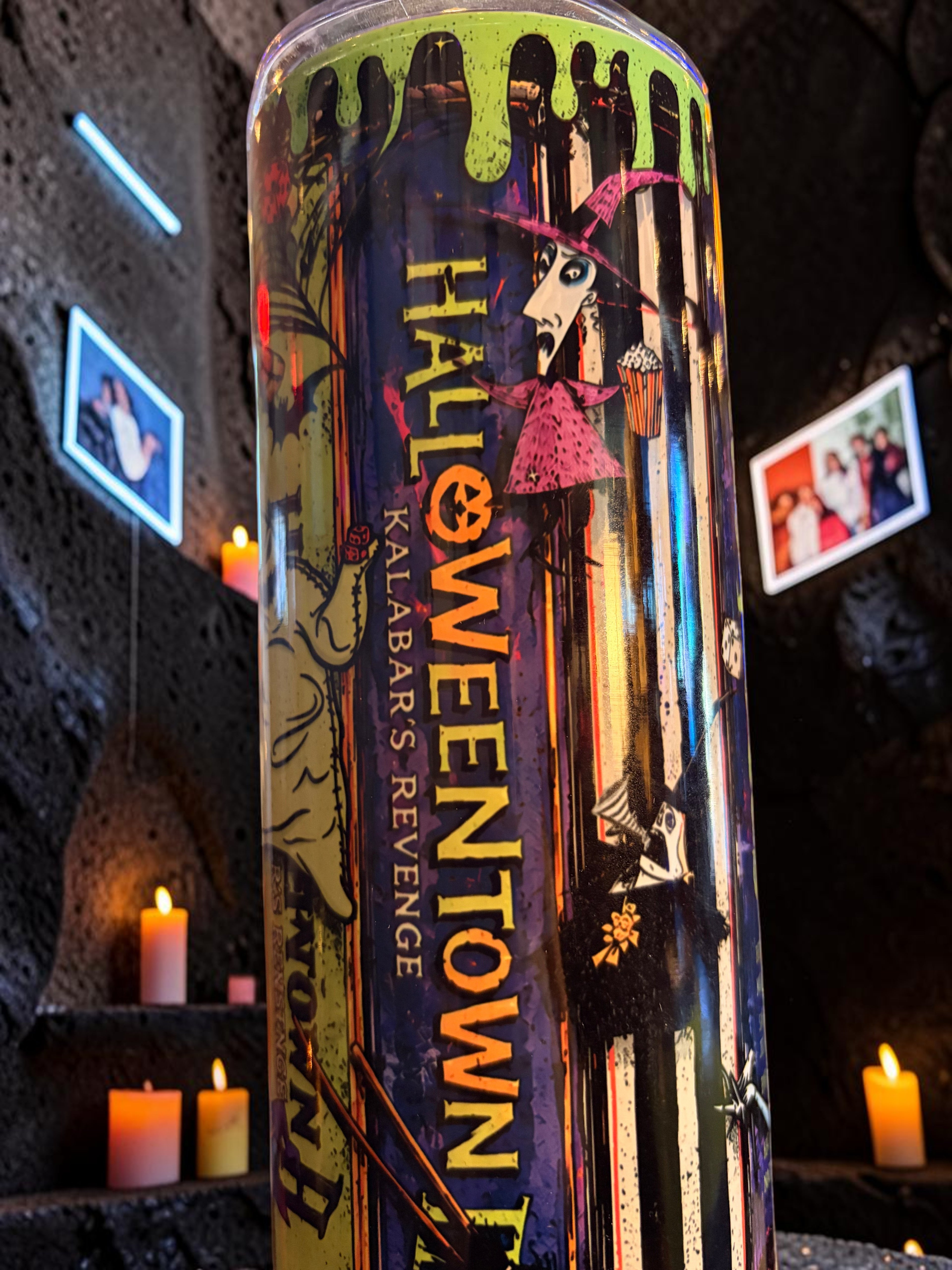 Halloween-Emporium 90s Halloweentown Kalabar's Revenge spooky metal tumbler with vibrant character graphics