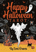 Halloween-Emporium Happy Halloween Tarot deck box featuring vintage-style ghost, haunted house, and cat illustrations.