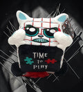 Halloween-Emporium Squaredy Cats horror plush toy with white grid pattern, teal accents, and Time to Play graphic.