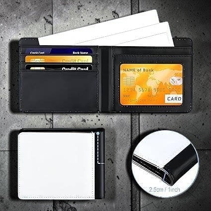 Halloween-Emporium bi-fold wallet with card slots, ID window, and bill compartment, showing interior and exterior views.