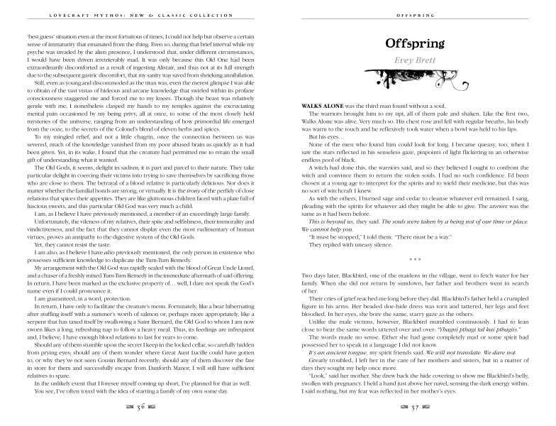 Halloween-Emporium H.P. Lovecraft Mythos collection book page featuring gothic horror text and Offspring story title