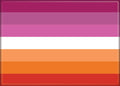 Halloween-Emporium lesbian pride flag magnet with seven horizontal stripes in shades of pink, white, and orange.