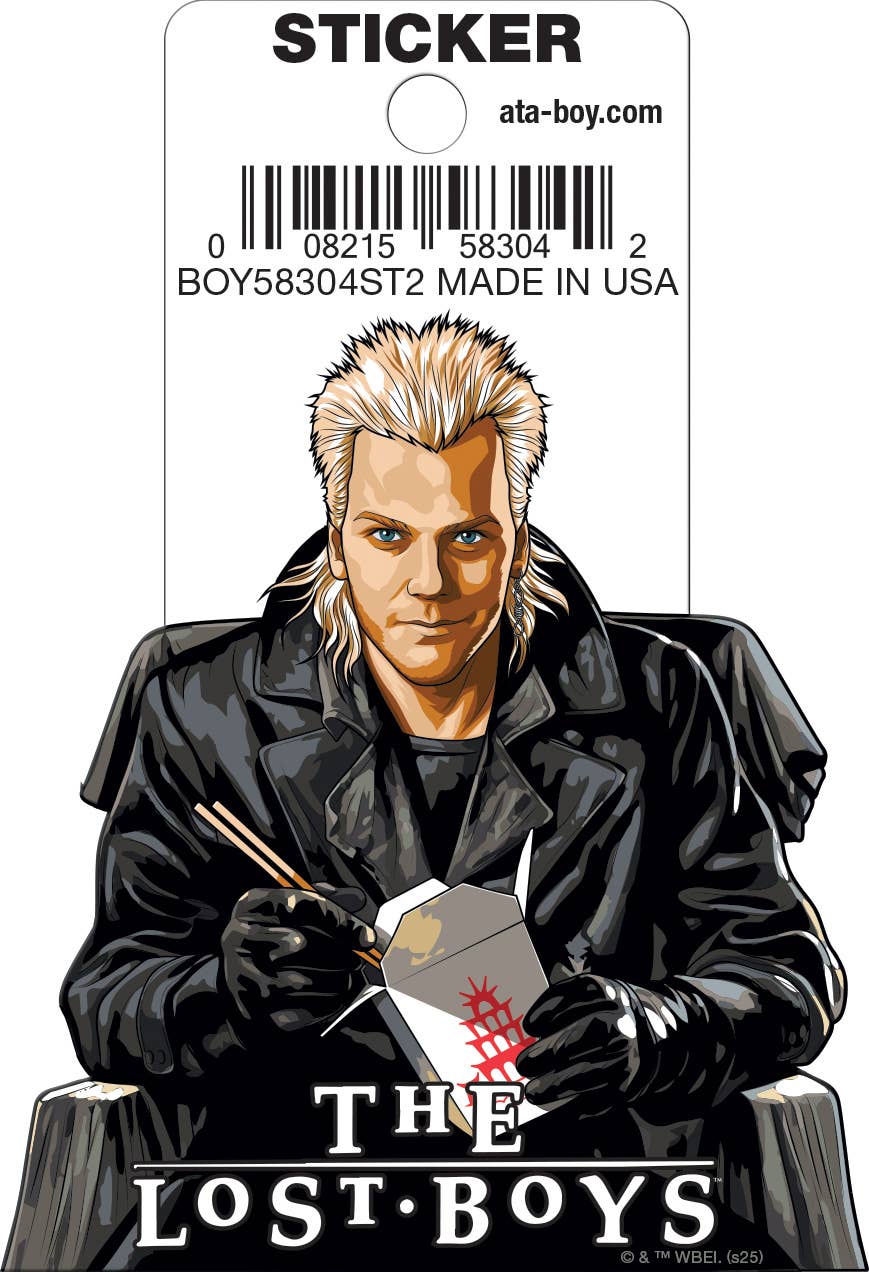 Halloween-Emporium The Lost Boys David die cut vinyl sticker featuring the character eating from a takeout container.