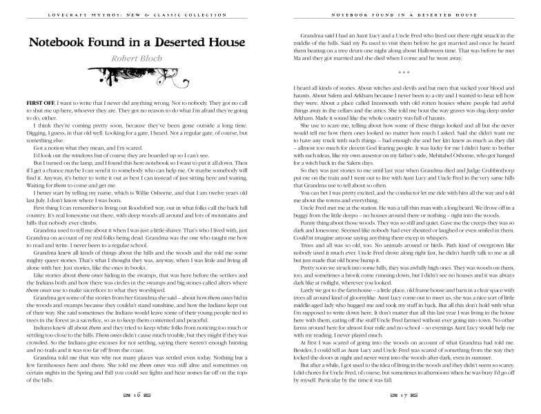 Halloween-Emporium H.P. Lovecraft Mythos collection book page featuring the story Notebook Found in a Deserted House