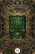 Halloween-Emporium H.P. Lovecraft Mythos hardback book with ornate gold filigree cover and green Cthulhu illustration.
