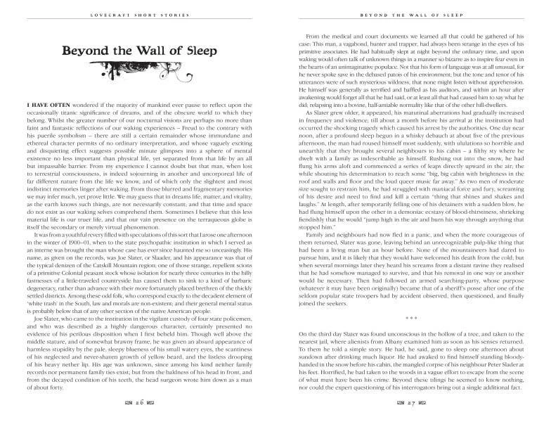 Halloween-Emporium Lovecraft Short Stories hardback book interior page spread featuring Beyond the Wall of Sleep text