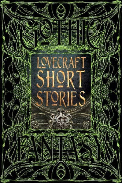 Halloween-Emporium Lovecraft Short Stories hardback book cover with green ornate gothic filigree and Cthulhu motif