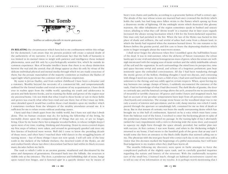 Halloween-Emporium Lovecraft Short Stories hardback book page featuring The Tomb text with gothic typography