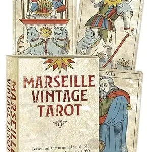Halloween-Emporium Marseille Vintage Tarot deck featuring aged cards with classic 18th-century French illustrations.