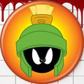 Halloween-Emporium 1.25-inch round button featuring Marvin the Martian from Looney Tunes on an orange background