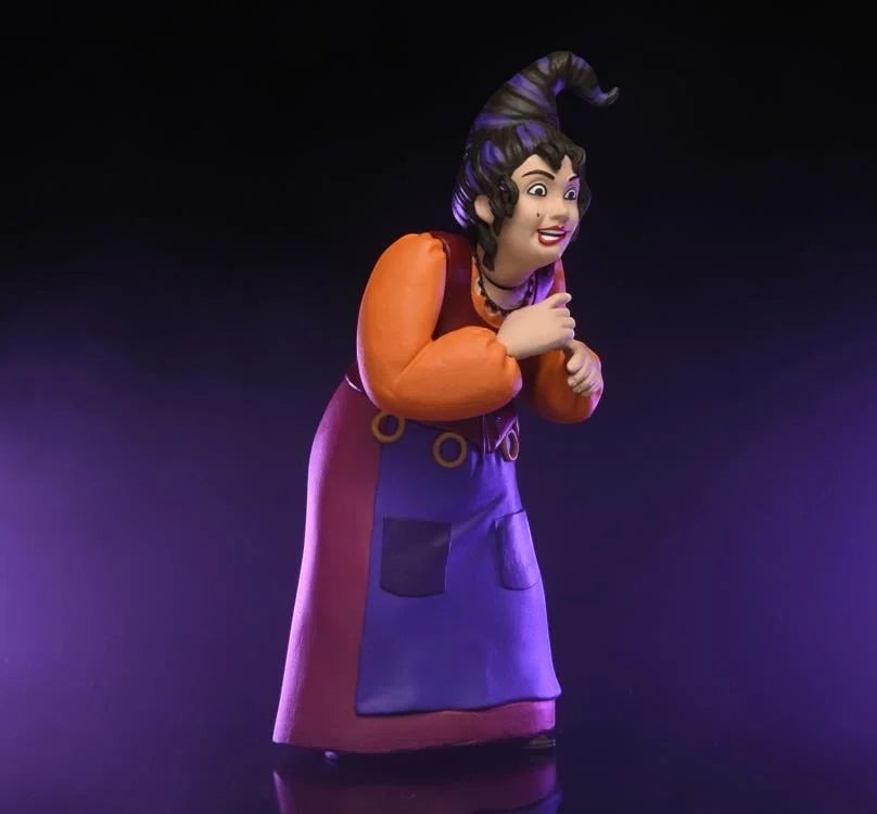 Halloween-Emporium NECA Mary Sanderson figure from Hocus Pocus with detailed purple and orange dress on dark background