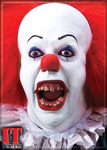 Halloween-Emporium IT Pennywise clown teeth magnet featuring a chilling close-up of the iconic horror movie character