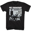 Halloween-Emporium black cotton t-shirt featuring a Pet Sematary graphic with a cat, graveyard, and horror text.