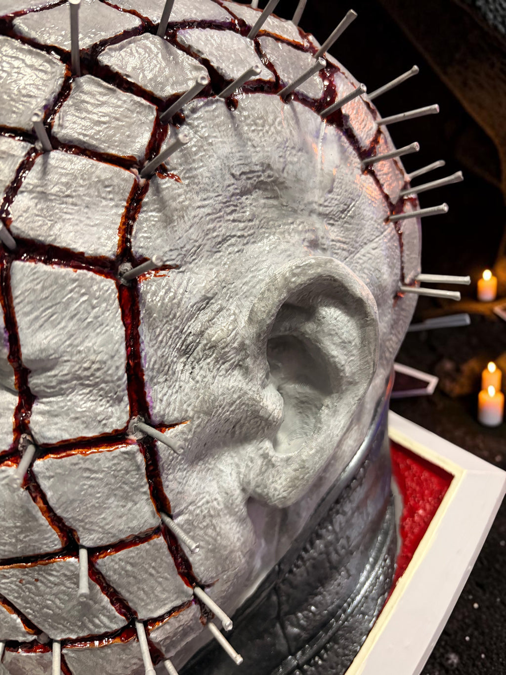 Halloween-Emporium hand painted Pinhead bust with realistic gore, liquid polymer blood, and film-accurate detail.