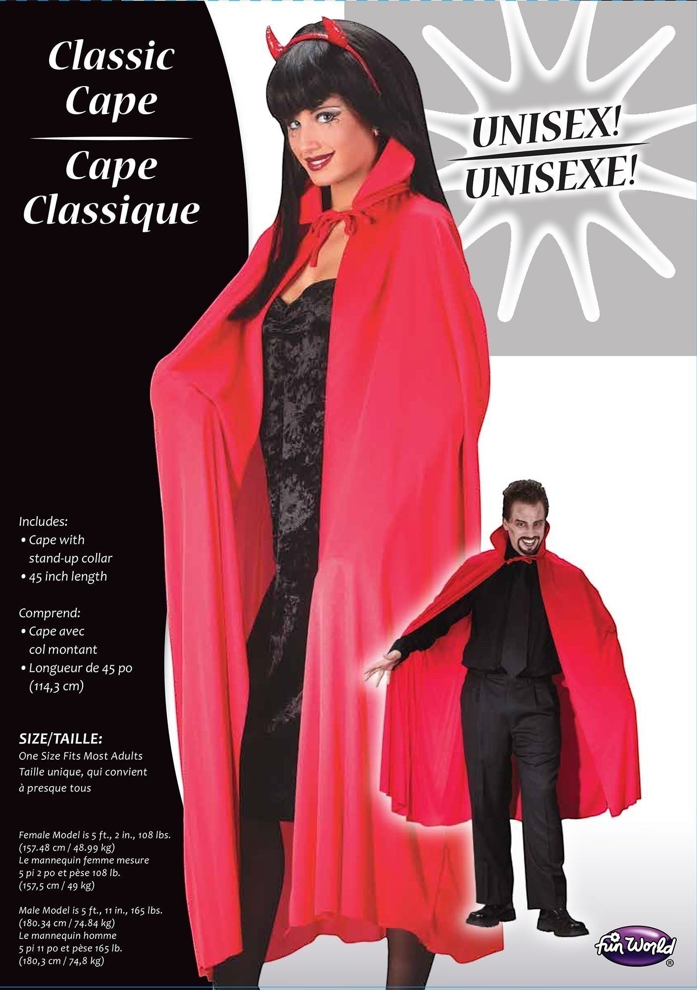 Halloween-Emporium unisex red costume cape with a dramatic stand-up collar and tie closure for adults.