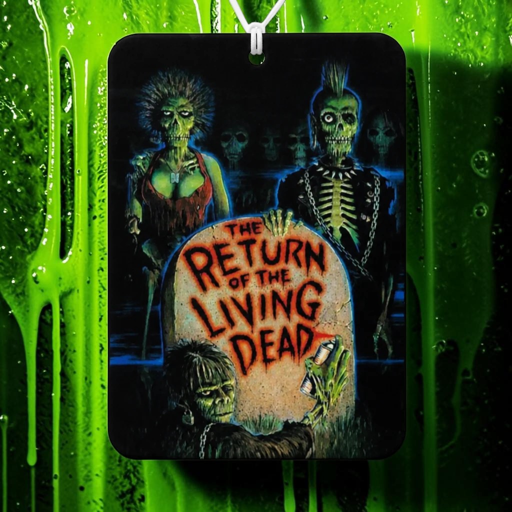 Halloween-Emporium Return of the Living Dead car air freshener with blue lotus scent and horror movie poster art.