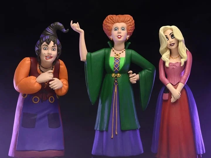 Halloween-Emporium Sanderson Sisters figure set featuring Winifred, Sarah, and Mary in screen-accurate movie outfits.