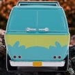 Halloween-Emporium Scooby-Doo Mystery Machine die-cast metal van, rear view in teal and lime green.
