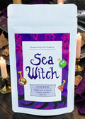 Halloween-Emporium Sea Witch fruit tea pouch featuring cherry, coconut, and kiwi illustrations on a purple label.