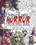 Halloween-Emporium Shocking Horror Coloring Book cover featuring detailed illustrations of demons and monsters.