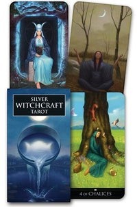 Halloween-Emporium Silver Witchcraft Tarot deck featuring ethereal moon-themed artwork and Pagan symbolism