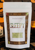 Halloween-Emporium Sleepy Wellness herbal tea pouch with chamomile, peppermint, and valerian root for relaxation.