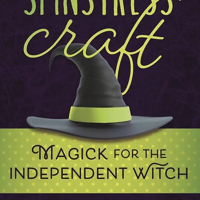 Halloween-Emporium Spinstress Craft book cover featuring a black witch hat with a lime green band on purple background