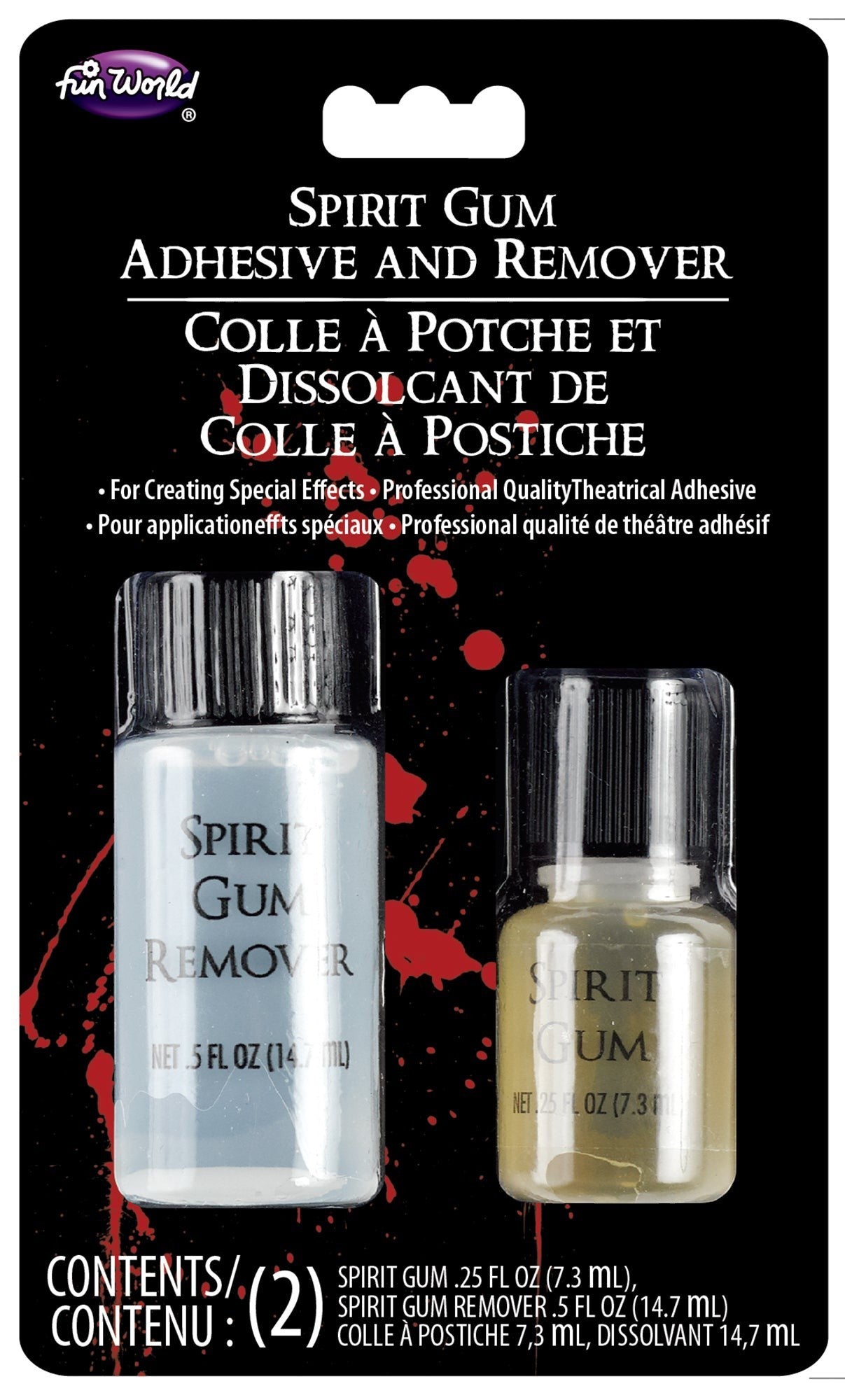Halloween-Emporium Fun World theatrical spirit gum adhesive and remover kit for special effects and prosthetics.