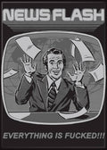 Halloween-Emporium Steven Rhodes News Flash magnet featuring a retro news anchor illustration in comic book style.