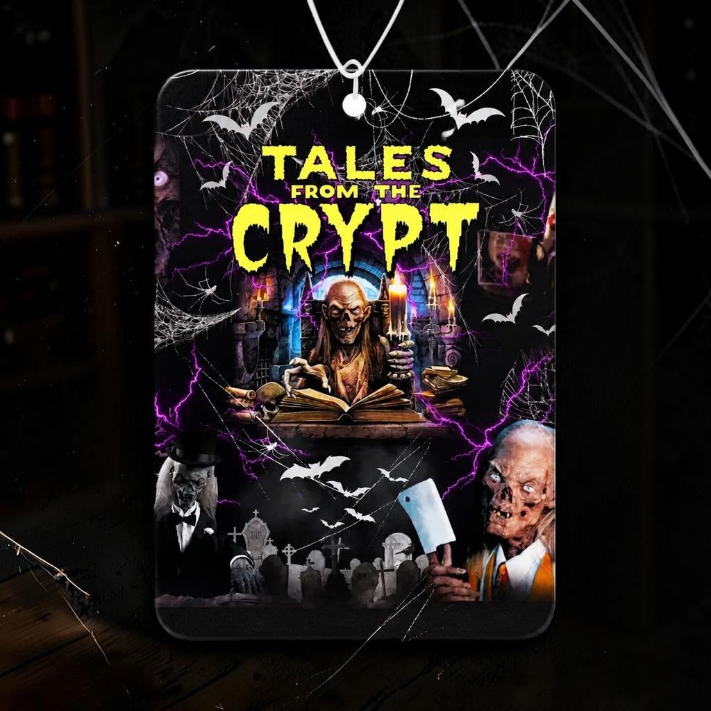 Halloween-Emporium Tales from the Crypt honeysuckle scented car air freshener with horror movie graphic design