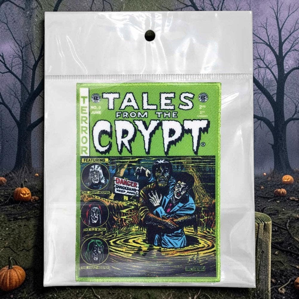 Halloween-Emporium Tales From The Crypt embroidered iron-on comic patch with vibrant green horror artwork