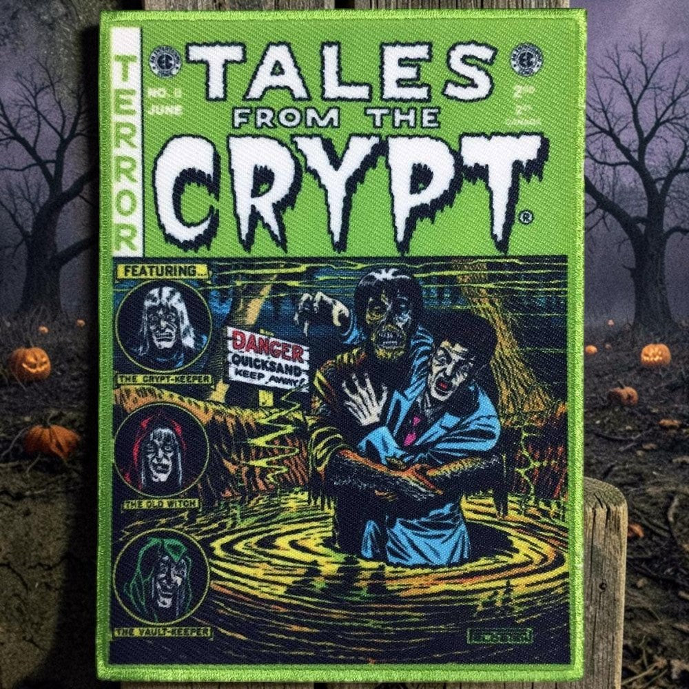 Halloween-Emporium Tales From The Crypt embroidered iron-on comic book patch with vivid green horror artwork.