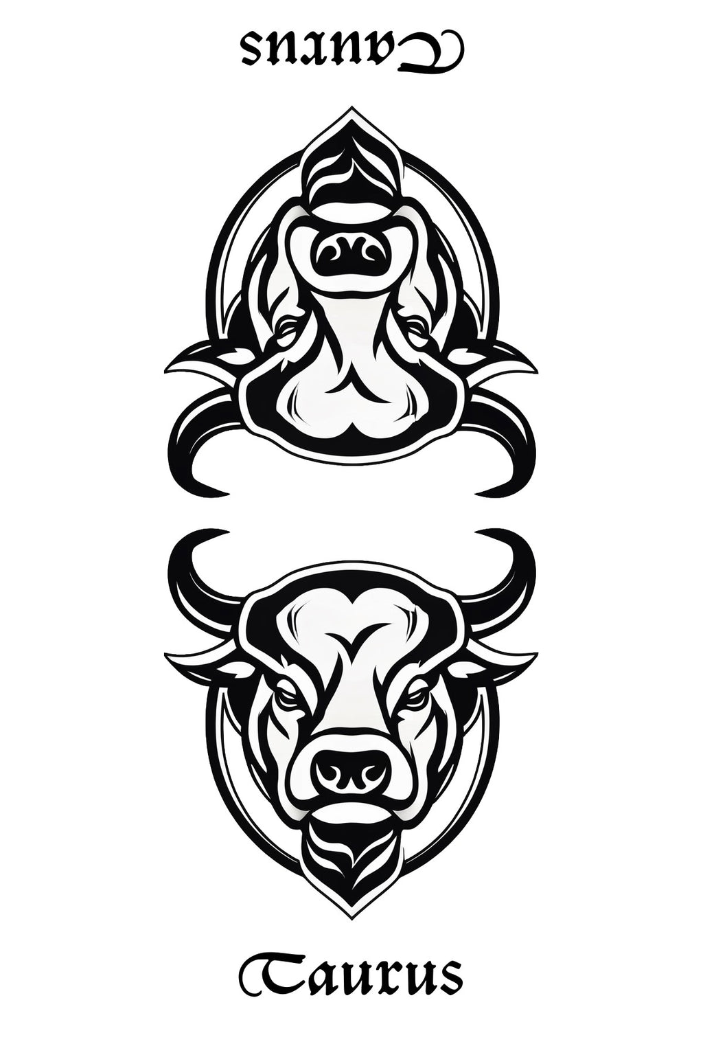 Halloween-Emporium Taurus zodiac tarot card featuring a bold black and white bull illustration in a mirrored design.