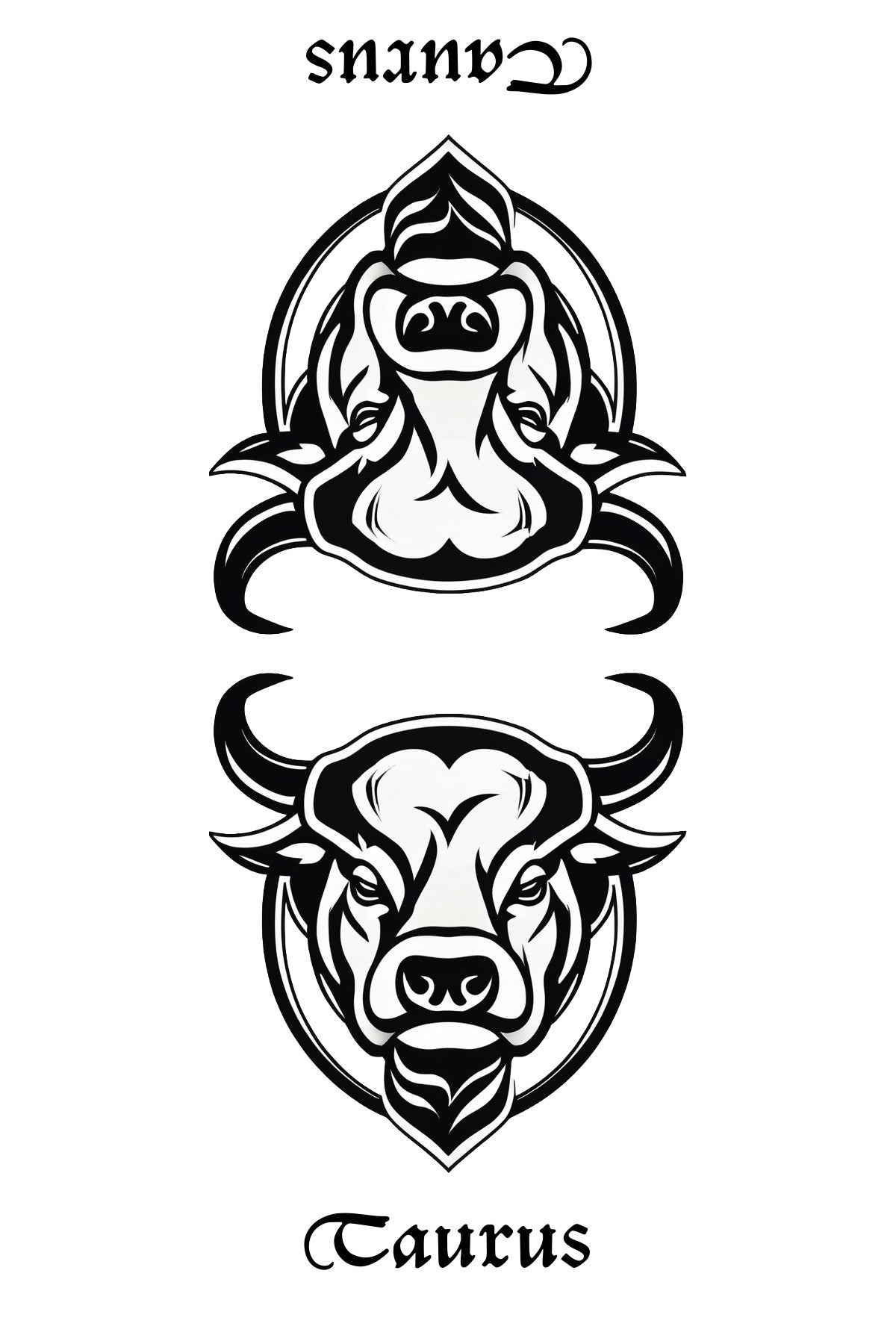 Halloween-Emporium Taurus zodiac tarot card featuring a bold black and white bull illustration in a mirrored design.