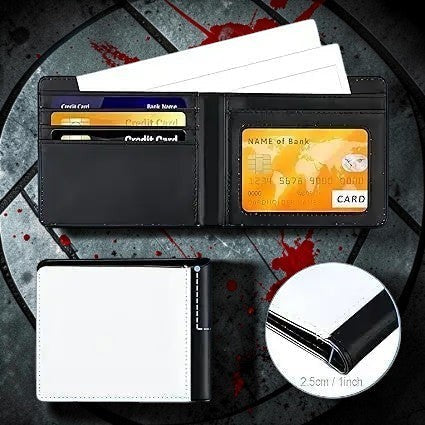 Halloween-Emporium Terrifier bi-fold leather wallet with Art the Clown graphic, card slots, and clear ID window.