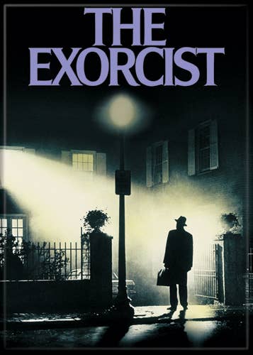 Halloween-Emporium The Exorcist movie poster magnet featuring the iconic silhouette of Father Merrin in the dark.