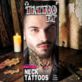 Halloween-Emporium Tinsley Transfers tiger neck temporary tattoo on a man, featuring vibrant, detailed animal art.