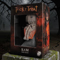 Halloween-Emporium Trick 'r Treat Sam mini bust in a collector window box with burlap mask and button eye detail