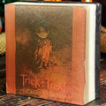 Halloween-Emporium Trick 'r Treat Sam soap bar featuring a cinematic horror movie poster design on a layered block