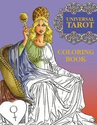 Halloween-Emporium Universal Tarot coloring book cover featuring a blonde woman in a gown holding a mirror