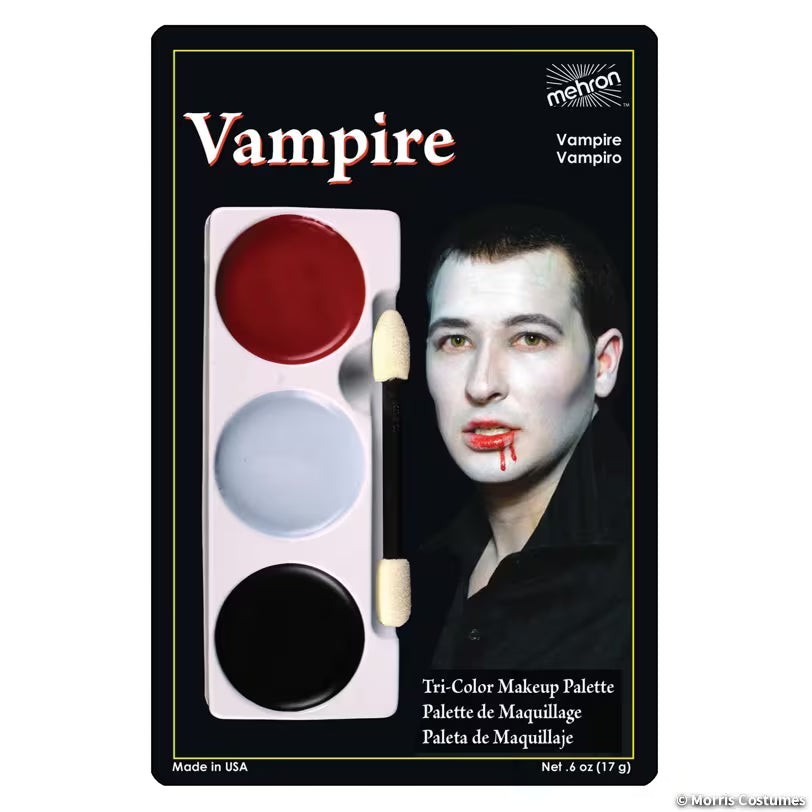Halloween-Emporium Mehron Vampire tri-color FX makeup palette with red, white, and black cream face paint.