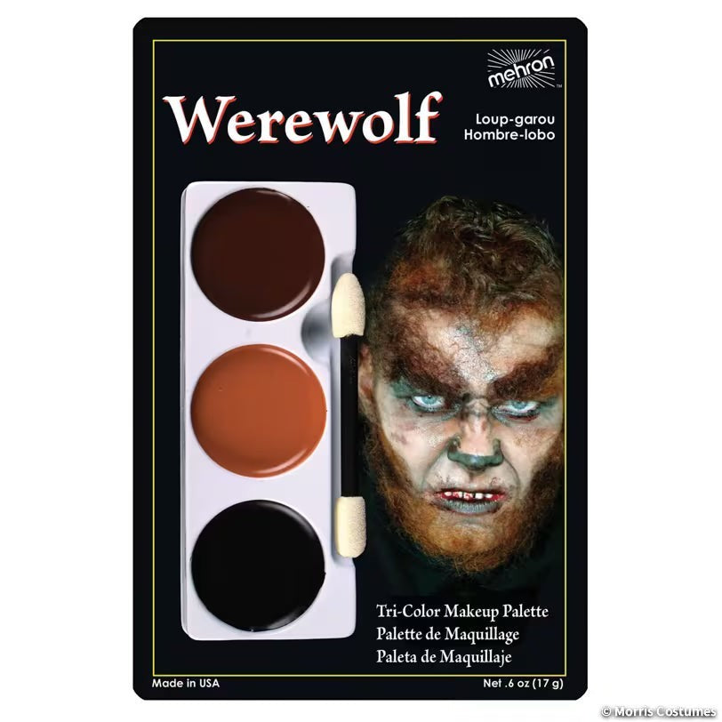 Halloween-Emporium Werewolf FX makeup tri-color palette with brown, tan, and black cream for realistic monster looks.