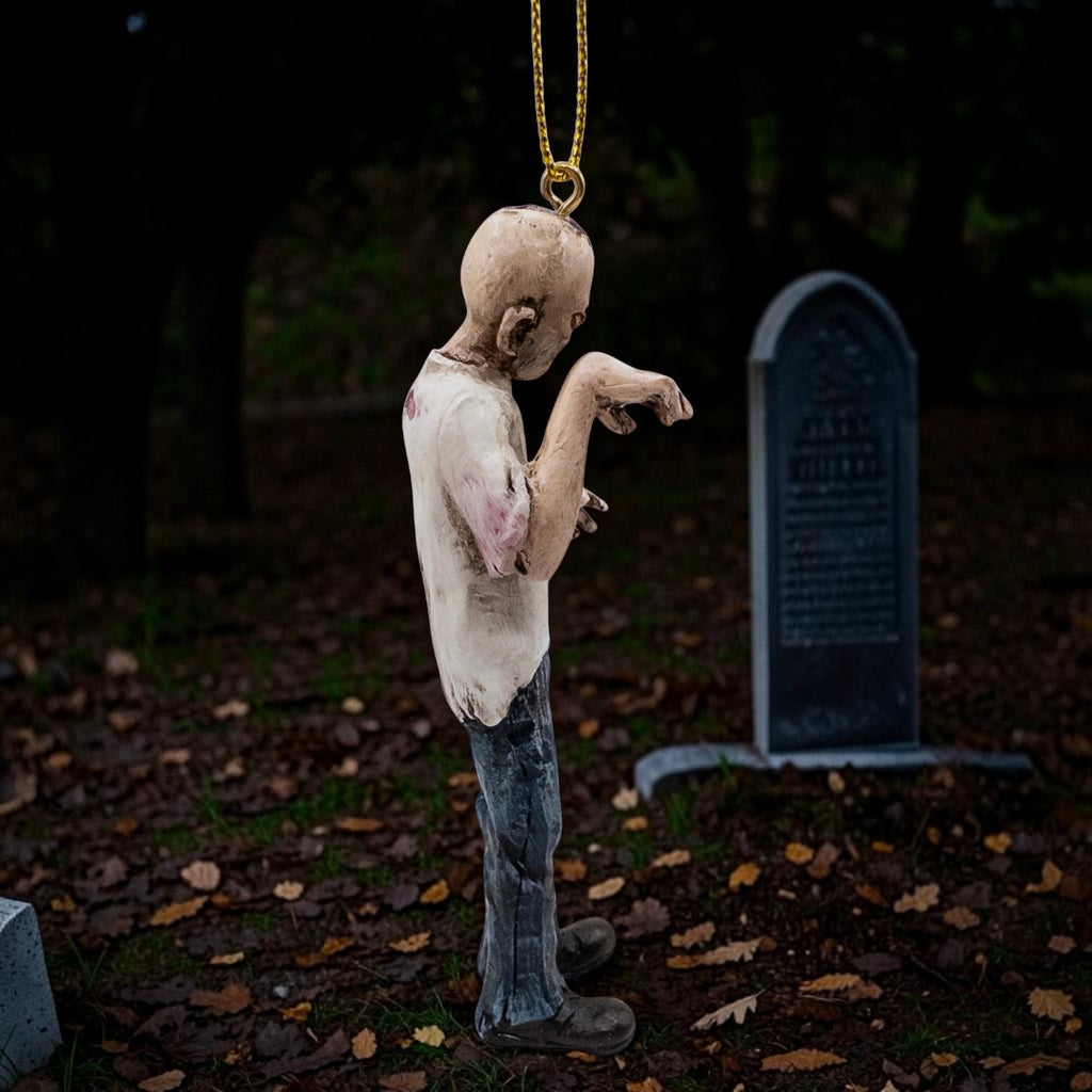 Halloween-Emporium undead zombie hanging ornament with realistic textures and tattered clothing for spooky decor.